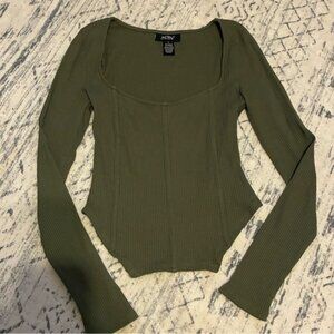 Olive Long Sleeve Ribbed Top